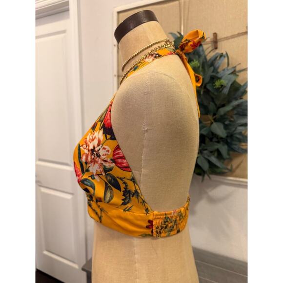 ZAFUL Yelow Floral Halter Top Shirt Women size M 6 - Picture 3 of 8